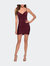Center Ruched Party Dress with V-shaped Neckline - Dark Berry