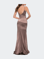 Chic Long Stretch Satin Gown with V Neck and Back
