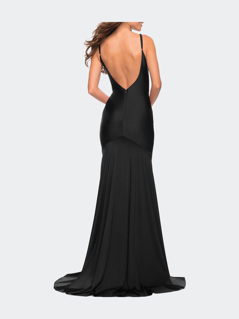 Chic Luxe Jersey Gown With Train And V Back