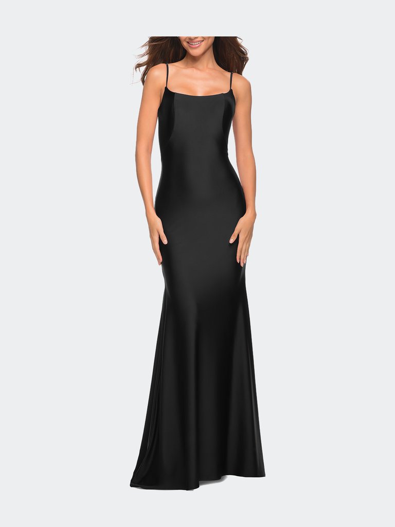 Chic Luxe Jersey Gown With Train And V Back - Black