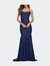 Chic Luxe Jersey Gown With Train And V Back - Navy