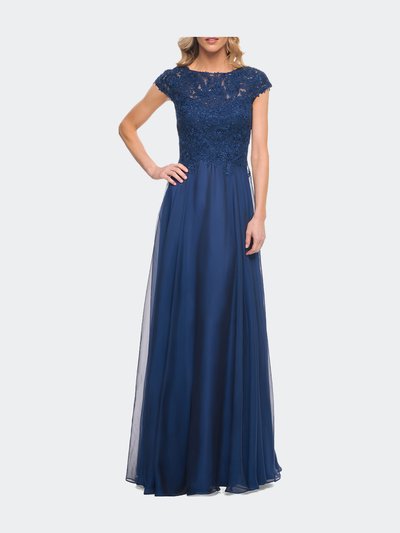 La Femme Chiffon Dress with Lace Bodice and Cap Sleeves product