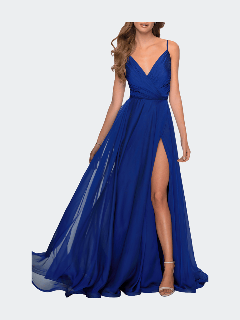 Chiffon Dress with Pleated Bodice and Pockets