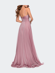 Chiffon Dress with Pleated Bodice and Pockets
