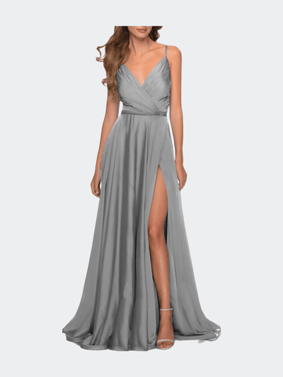 La Femme Chiffon Dress with Pleated Bodice and Pockets product