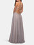 Chiffon Long Dress With V Neck And Lace