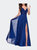 Chiffon Prom Dress with Sheer Floral Lace Bodice - Marine Blue
