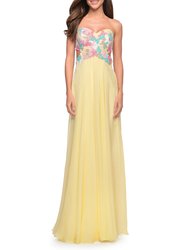 Chiffon Prom Gown With Lace, Jewels, And Cut Outs