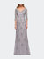 Column Lace Mother of the Bride Dress with V Neckline - Silver