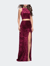 Crush Velvet Two Piece Prom Dress With Slit - Wine