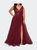 Curvy A-line Gown with Sequin Bodice and Tulle Skirt - Wine