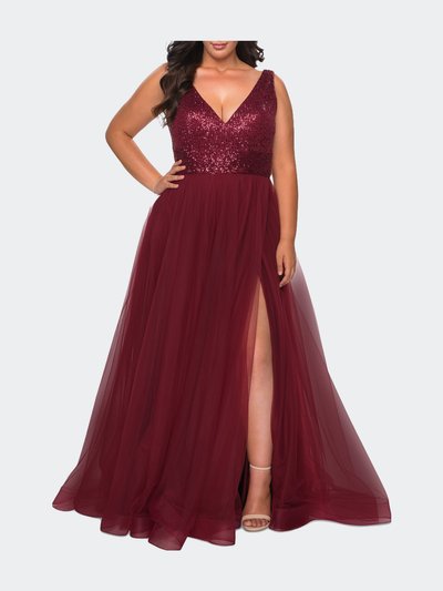 La Femme Curvy A-line Gown with Sequin Bodice and Tulle Skirt product