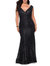 Curvy Stretch Lace Dress with V-Neck and Rhinestones - Black