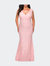 Curvy Stretch Lace Dress with V-Neck and Rhinestones - Light Pink
