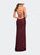 Draped Slit Long Sequin Gown With Lace Up Back
