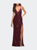 Draped Slit Long Sequin Gown With Lace Up Back - Burgundy