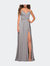 Elegant Criss-Cross Ruched Bodice Jersey Dress - Silver