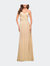 Elegant Criss-Cross Ruched Bodice Jersey Dress - Light Gold