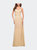 Elegant Criss-Cross Ruched Bodice Jersey Dress - Light Gold