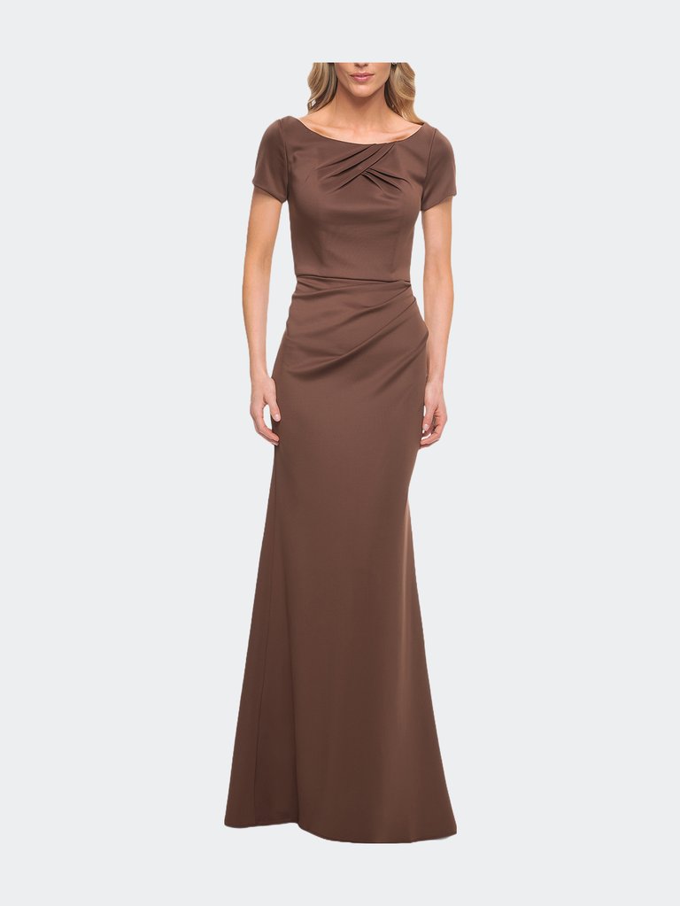 Elegant Long Jersey Dress With Short Sleeves - Cocoa