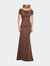 Elegant Long Jersey Dress With Short Sleeves - Cocoa