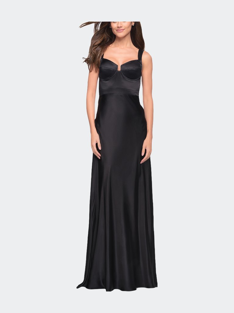 Elegant Satin Gown with Corset Top and Beaded Waist