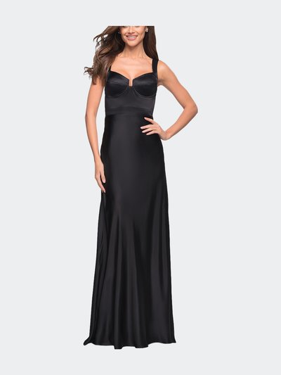 La Femme Elegant Satin Gown with Corset Top and Beaded Waist product