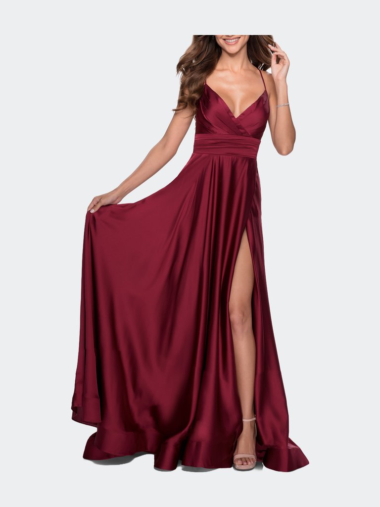 Elegant Satin Prom Gown with Empire Waist - Wine