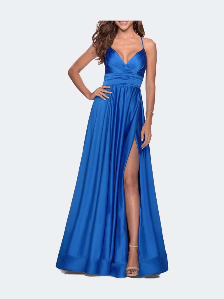 Elegant Satin Prom Gown with Empire Waist - Royal Blue
