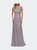 Embroidered Lace Long Gown with Short Sleeves - Dark Mauve