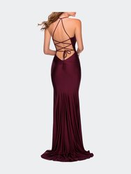 Empire Waist Dress with Ruching and Lace Up Back