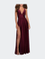 Empire Waist Gown with Deep V Neckline - Dark Berry