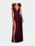 Empire Waist Gown with Deep V Neckline - Dark Berry