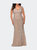 Faux Wrap Bodice Sequin Plus Size Gown - Champagne