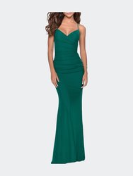Fitted Jersey Long Dress With Lace Up Back - Emerald