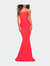 Fitted Long Chic Strapless Jersey Gown - Hot Coral