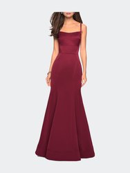 Fitted Long Dress with Seams and Large Gold Zipper - Burgundy