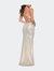 Fitted Metallic Jersey Gown with Open Criss Cross Strappy Back