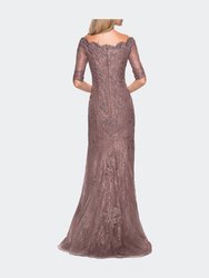 Floor Length Lace Dress With Rhinestone Accents