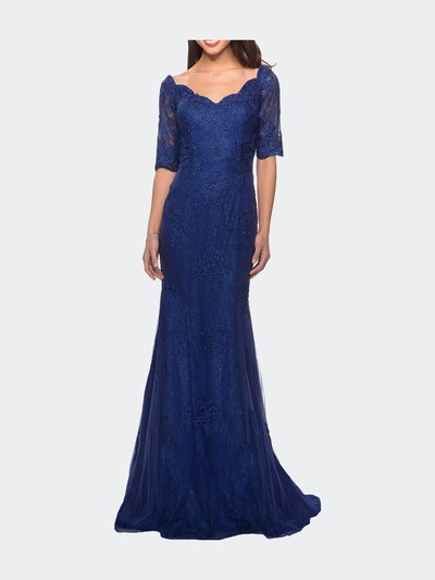 La Femme Floor Length Lace Dress With Rhinestone Accents product