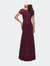 Floor Length Lace Gown with Short Sleeves - Garnet