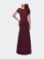 Floor Length Lace Gown with Short Sleeves - Garnet