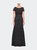 Floor Length Lace Gown with Short Sleeves - Black