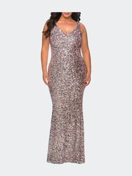 Floor Length Multi Colored Sequin Plus Size Dress - Silver