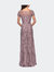 Floral Beaded Evening Dress With Sheer Cap Sleeves