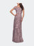 Floral Beaded Evening Dress With Sheer Cap Sleeves - Dusty Lilac