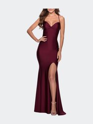 Form Fitting Dress with Ruched Bow Bodice - Dark Berry
