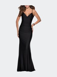 Form Fitting Jersey Dress With Fully Open Back - Black
