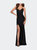 Form Fitting Jersey Prom Dress with Draped Neckline - Black