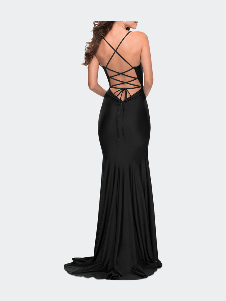 Form Fitting Jersey Prom Dress with Draped Neckline